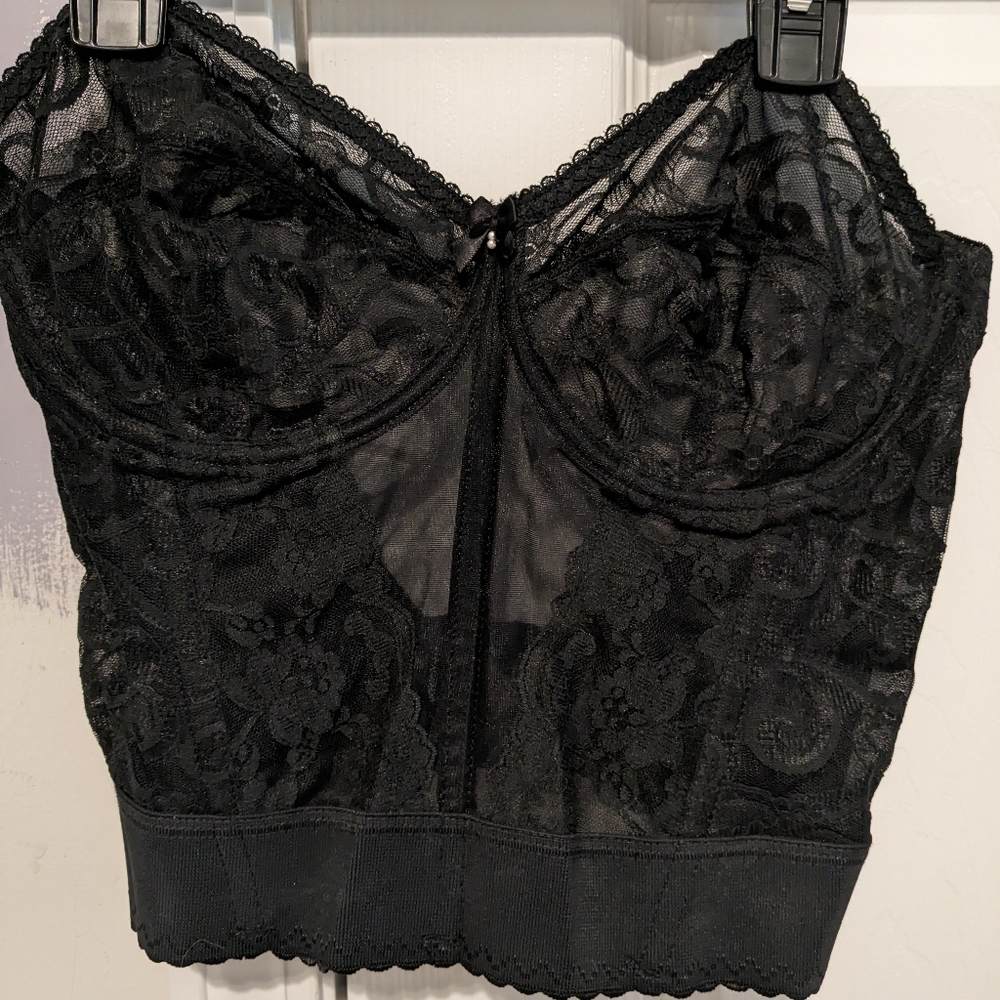 Goddess 34DD Women's Black Lace Bustier w/ 3 Rows of Adjustable Hooks